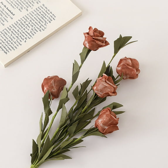 kladzum Artificial Flowers Faux Flowers Vintage 5 Rolled Roses Bouquet Foam Fake Flower Bouquet Home Decor Arrangement Wedding Decoration Faux Roses