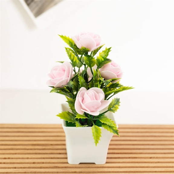 kladzum Artificial Potted Flowers, Foam Rose Small Potted Flowers Imitation Flowers Small Fake Flower Plants Desktop Decoration, Miniature Bonsai Ornaments for Table, Bookshelf, Bedroom, Living Room