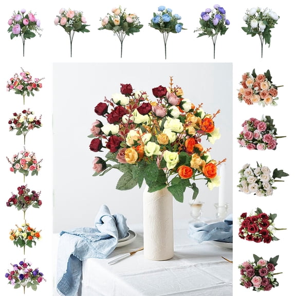 kladzum Artificial Rose Bouquet Faux Rose Flowers Arrangement for Wedding Home Party Decoration Mantel Centerpiece