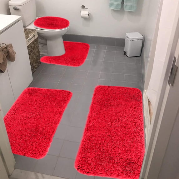 kladzum Bathroom Rug Mat Set 4 Piece, Microfiber Bath Mats Set, Solid Color Bath Rugs 4 Set Toilet Mats Soft Carpet Mats with U-Shaped Toilet for Bathroom, Tub, Shower Mats