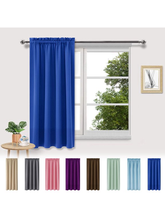 kladzum Blackout Curtains for Bedroom and Living Room, Thermal Insulated Room Darkening Curtains, Energy Saving Scandinavian Solid Color Silk Curtains (Blue, 38" Width x 45" Length Each Panel)