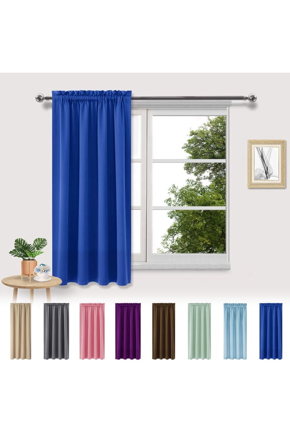 kladzum Blackout Curtains for Bedroom and Living Room, Thermal Insulated Room Darkening Curtains, Energy Saving Scandinavian Solid Color Silk Curtains (Blue, 38" Width x 45" Length Each Panel)