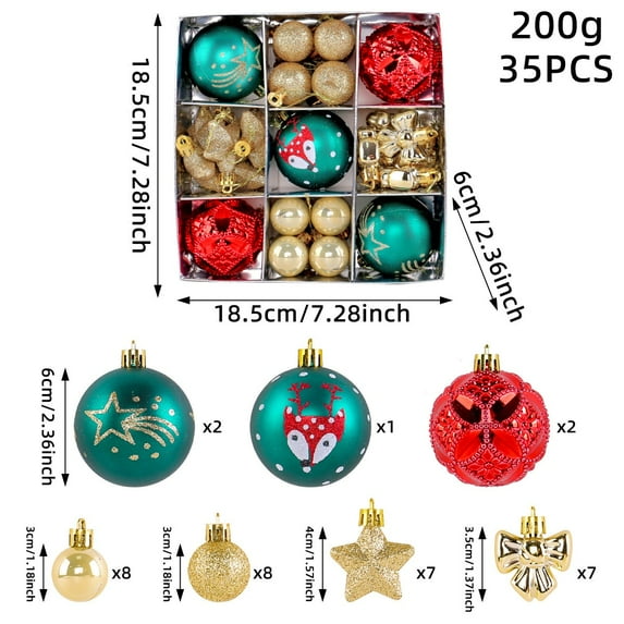 kladzum Christmas Ball Ornaments 35pc Plastic Stripe Hanging Ball, Shatterproof Christmas Tree Decorations, Exquisite Christmas Ornaments Set Holiday Party Decoration Supplies
