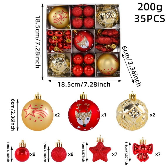 kladzum Christmas Ball Ornaments 35pc Plastic Stripe Hanging Ball, Shatterproof Christmas Tree Decorations, Exquisite Christmas Ornaments Set Holiday Party Decoration Supplies