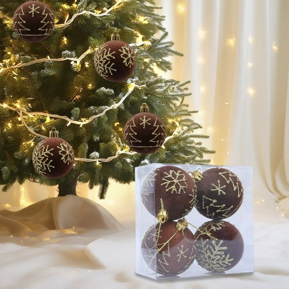kladzum Christmas Ball Ornaments Set of 4 Flocked Christmas Balls 2.36" Sturdy Shatterproof Christmas Tree Ornaments Reusable Xmas Hanging Decorations for Holiday Party Deocr Gifts
