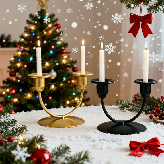 kladzum Christmas Candle Holder, U-Shape Candle Holders 5.3"x4" Iron Candlestick Holders, Exquisite Candlesticks with 2 Heads for Holiday Party Dinner Table Decoration