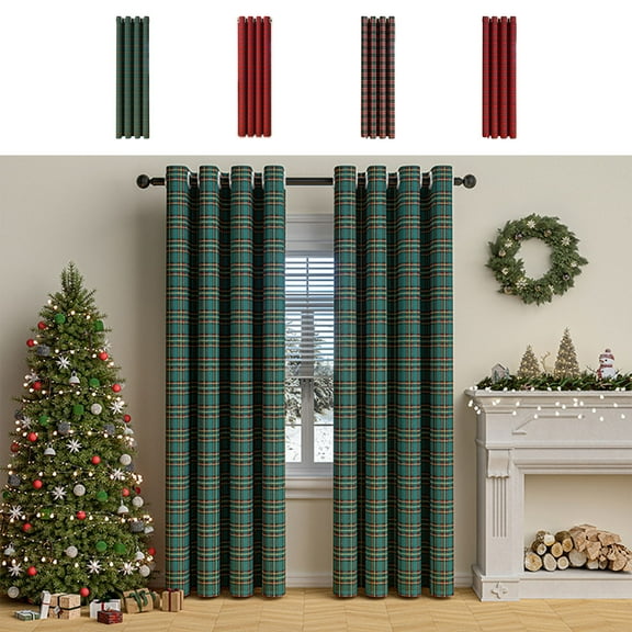 kladzum Christmas Curtains Classic Checked Blackout Curtains 72x52 Inches Christmas Decoration Curtain Household Curtains for Living Room, Bedroom, Kitchen, Holiday Decor