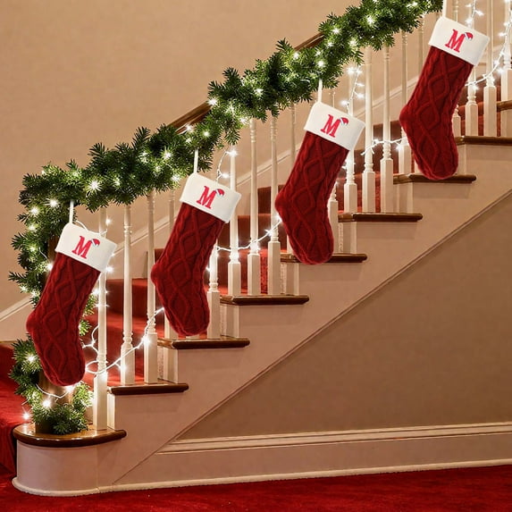 kladzum Christmas Decorations 26 Letters Christmas Stockings, 18 Inches Knitted Hosiery Wool Socks Embroidered Christmas Stocking for Xmas Tree, Fireplace, Stair, Xmas Stocking Gifts Bag