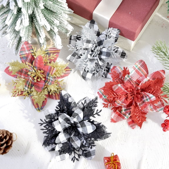 kladzum Christmas Decorations 5pc Christmas Flowers Woven Fake Plants Artificial Flowers, Exquisite Christmas Tree Decorations Flower, Holiday Party Decor Gifts