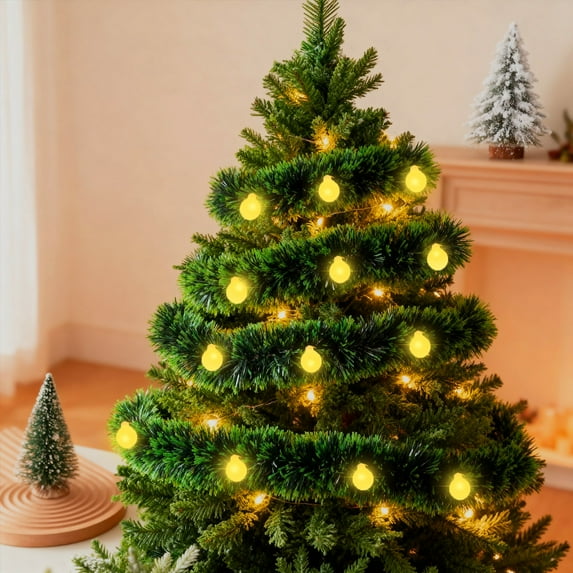 kladzum Christmas Decorations - 79" Christmas Garland with Lights 10 Lights Glowing Little White Balls Decorate Ratten Garlands, Lighted Garland for Decoration Christmas, Fireplace, Stair