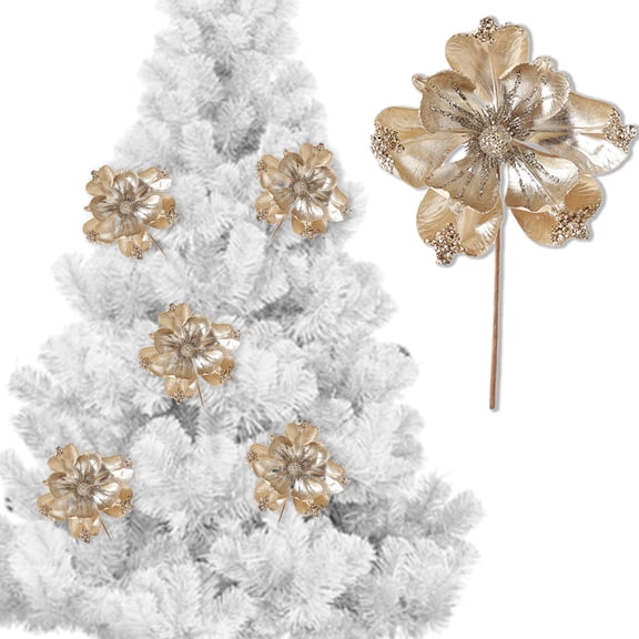 kladzum Christmas Decorations Christmas Flowers High-End Bright Cloth Champagne Gold Artificial Flower Arrangement Decoration