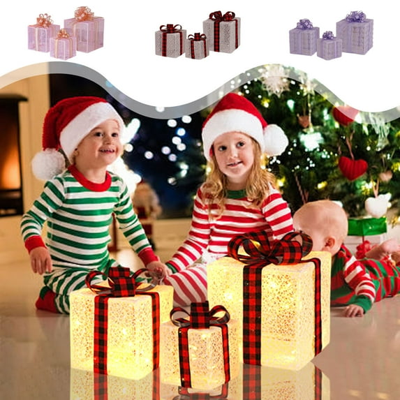 kladzum Christmas Decorations Christmas Light Box Remote Control Set Of 3 LED Gift Box Decoration Outdoor Elevated Christmas Box Gift Decoration Indoor Outdoor Terrace