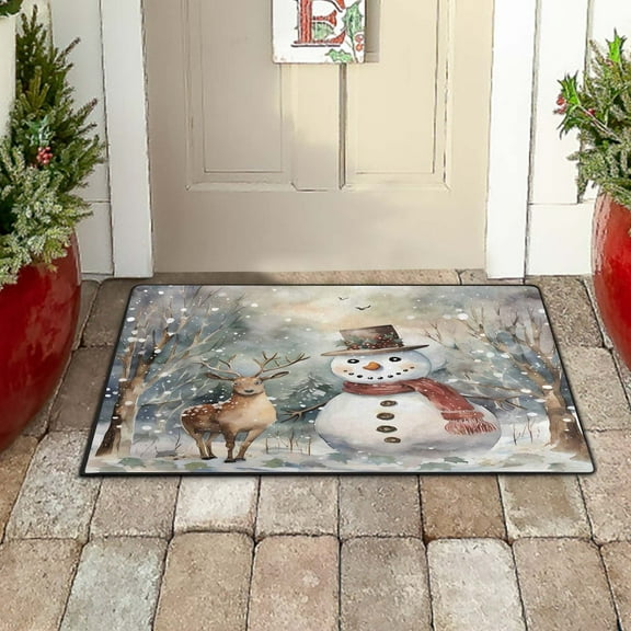 kladzum Christmas Decorative Doormat Rugs Xmas Tree Deer Snowman Print Door Mat Nonslip Floor Mats Dirt-resistants Foot Mat for Living Room Bedroom Bedside Rugs, Holiday Decor