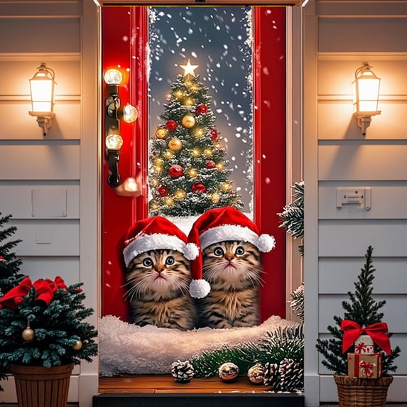 kladzum Christmas Door Cover 35"x71" - Christmas Day Door Decoration Door Curtain - Festival Party Decoration Door Covers for Front Door, Wall, Windows, Holiday Party Deco