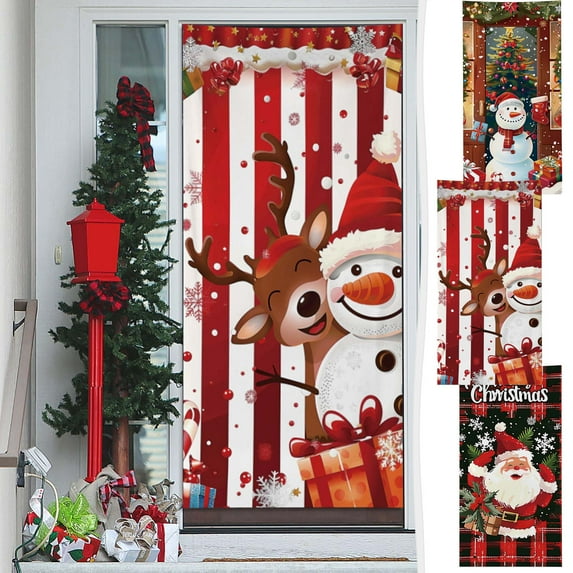 Christmas Door Cover 6.7x3 Ft Xmas Background Door Curtain Exquisite Printed Door Covers Hanging Fabric Winter Holiday Decor Gifts