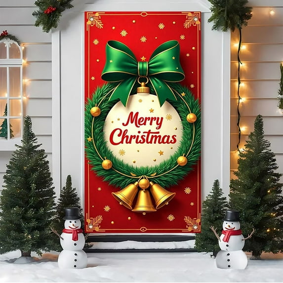kladzum Christmas Door Cover 71"x36" Door Curtain Holiday Party Banners Christmas Decorations Hanging Flags Christmas Door Covers for Front Door, Windows, Walls