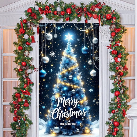 kladzum Christmas Door Cover 71x35 Inches Decorative Print Door Curtain Christmas Door Covers for Front Door, Wall, Windows, Exquisite Christmas Decorations Door Curtains