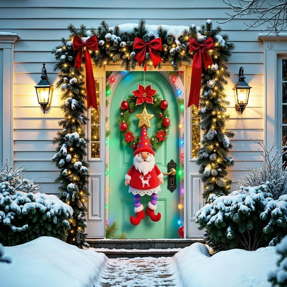Christmas Door Cover 71x35 Inches Santa Claus Decorative Door Curtain Flag Exquisite Background Christmas Door Covers Holiday Party Decor Doors, Wall, Windows