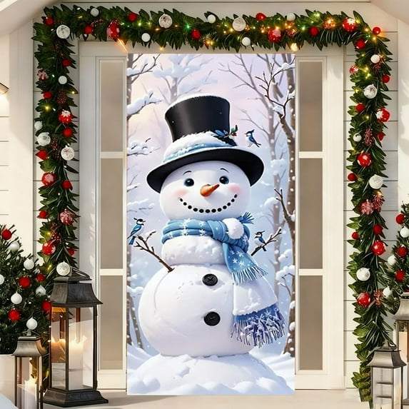 kladzum Christmas Door Cover Christmas Decorations Door Curtain 71"x35", Festive Party Decoration Background Cloth Exquisite Christmas Door Covers for Front Door, Walls, Windows