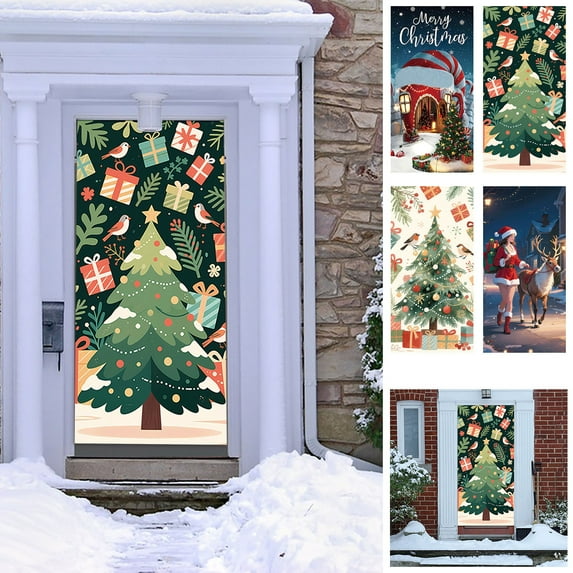 kladzum Christmas Door Cover Decorations Door Curtains Christmas Scene Layout Background Covers Waterproof Wrinkle Door Curtains Resuable Doors Cover for Christmas Holiday Party Decor