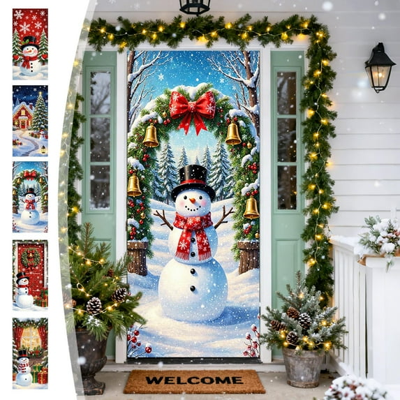 Christmas Door Cover Snowman Background Decorative Door Curtain Exquisite Christmas Door Covers for Living Room, Bedroom, Yard, Entrance Door, Xmas Holiday Decorations