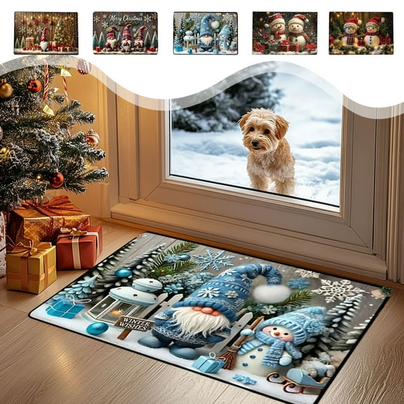 kladzum Christmas Door Mat Multi-prinrted Floor Mats Gnomes Snowmen Santa Claus Doormat Household Absorbent Nonslip Foot Mat Entrance Small Carpet 23.6x15.7 Inches Holiday Decor