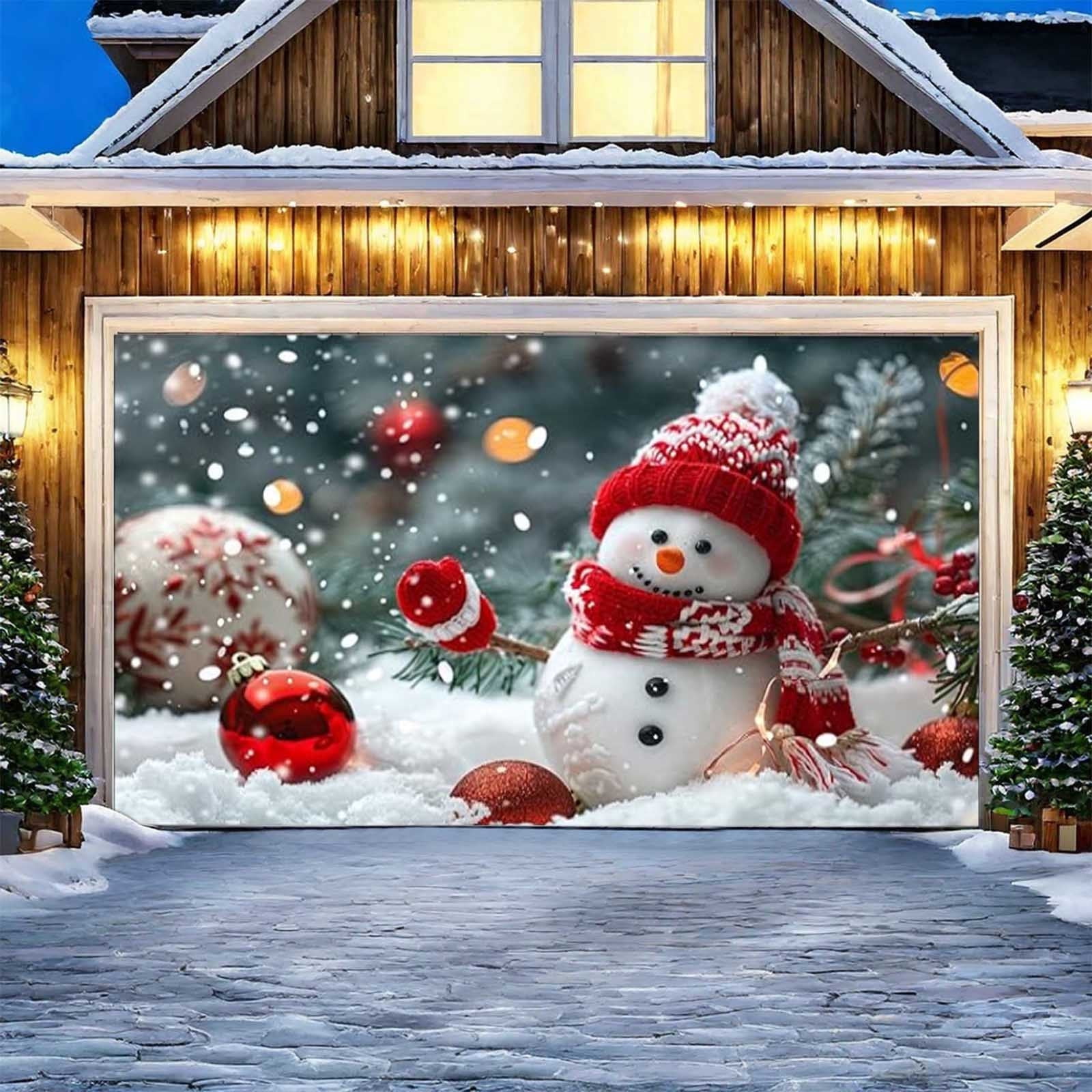 kladzum Christmas Garage Door Cover Xmas Decoration Print Garage Door Curtain Large Merry Christmas Garage Door Hanging Farbic for Outdoor Holiday Party Decor