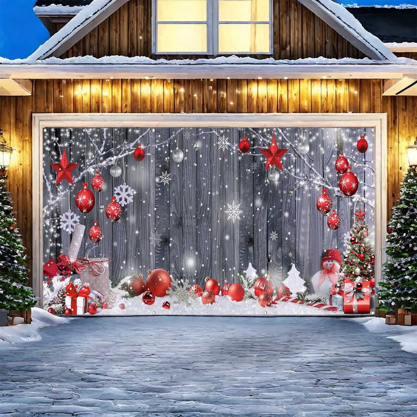 kladzum Christmas Garage Door Cover Xmas Decoration Print Garage Door Curtain Large Merry Christmas Garage Door Hanging Farbic for Outdoor Holiday Party Decor
