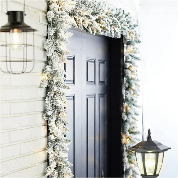 kladzum Christmas Garland 106" Christmas Decorations Flocked Pines and Holly Decorative Vines Garlands, Holiday Party Decor Stair, Fireplace, Wall, Door