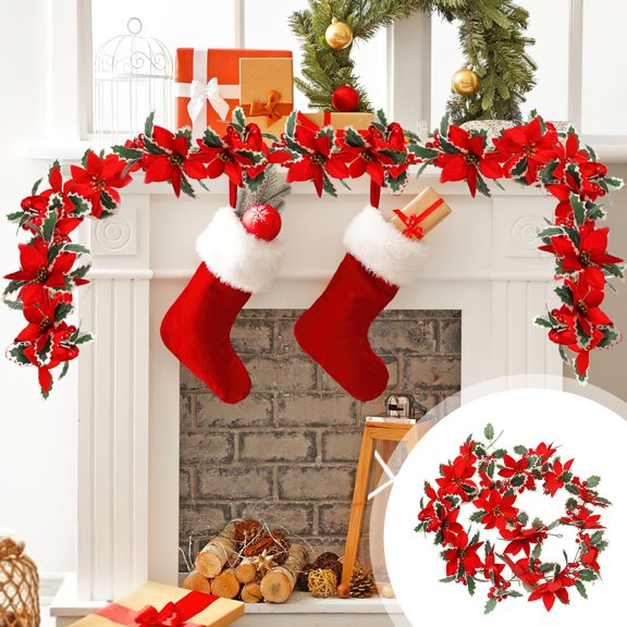 kladzum Christmas Garland 69" Christmas Rattan Spots Red Flowers Berry Garland Artificial Fake Leaves Christmas Decorations Simulation Christmas Rattan, Holiday Party Decor