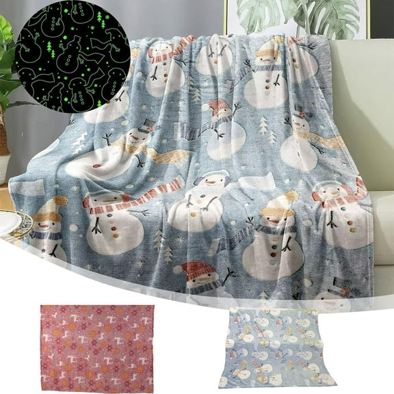 kladzum Christmas Luminous Blanket Snowman Elks Print Throw Blanket Flannel Super Soft Christmas Blanket Warm Blankets for Sofa, Bed, Couch, Office, Dormitory, Holiday Gifts