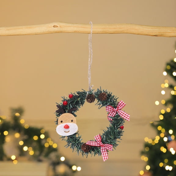 kladzum Christmas Mini Wreath Canes Artificial Pines Needle Snowman Elks Pines Cones Decoration Pendant Holiday Ornaments