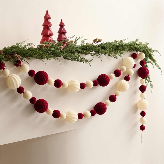 kladzum Christmas Ornaments Flocked Burgundy Christmas Ball String 5.5ft Window Display Props Plastics Ball String