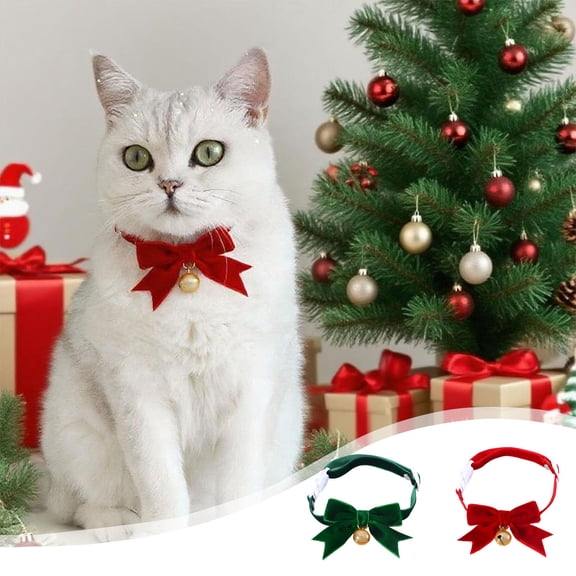 kladzum Christmas Pet Collar Adjustable Velvet Bow with Bells Pet Bow Tie Holiday Clothing for Christmas Decoration Holiday Decoration Pet Accessories