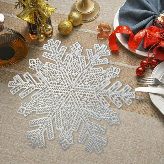kladzum Christmas Placemat Round Snowflake Placemats Washable Easy To Clean Wipeable Stain-resistants Heat-resistants Table Place Mats for Wedding Party Holiday Decorations