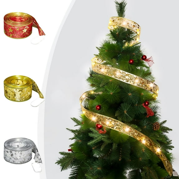 kladzum Christmas Ribbon Christmas Decorations 300cm Christmas Ribbon LED Light String Christmas Tree Decoration Lights Christmas Festive Atmospheres Lights