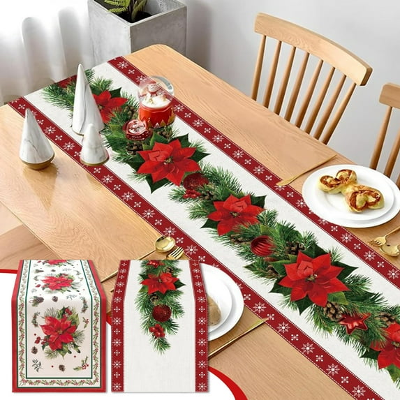 kladzum Christmas Table Runner 72x13 Inches Exquisite Print Tablecloth, Christmas Decorations Table Runner Holiday Party Decor for Kitchen, Dinner Table, Picnic