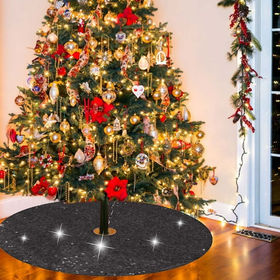 kladzum Christmas Tree Skirt 24 Inch Sequin Velvet Tree Skirts Vintage Xmas Tree Skirt Cover for Chirstmas Party Decor Glitter Christmas Tree Skirt for Home Holiday, Christmas Tree Mat