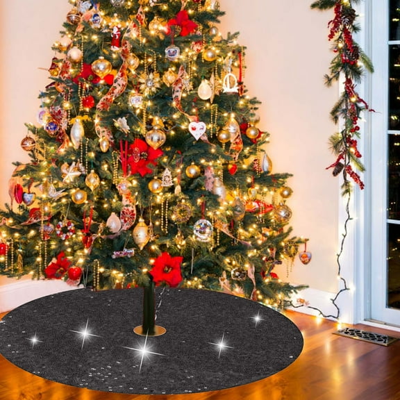 kladzum Christmas Tree Skirt 24 Inch Sequin Velvet Tree Skirts Vintage Xmas Tree Skirt Cover for Chirstmas Party Decor Glitter Christmas Tree Skirt for Home Holiday, Christmas Tree Mat