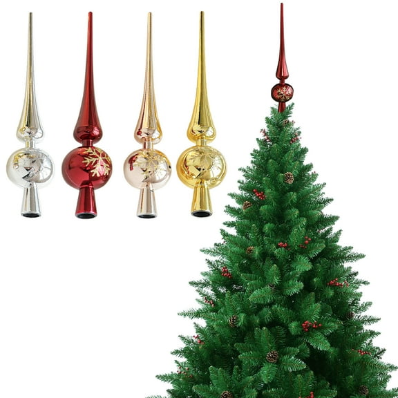 kladzum Christmas Tree Topper Gourd-shaped Tree Toppers 11 Inches, Exquisite Christmas Tree Decorations Electroplated Snowflake Printed Tree Topper Painted Decorative Holiday Props