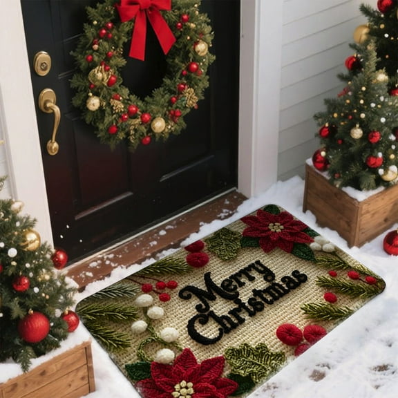 kladzum Christmas Welcome Door Mat Nonslip Rugs Living Room Bedroom Floor Mats Entrance Foot Mat Xmas Decoration Doormat Small Carpet for Kitchen Bathroom 23.6x15.7Inches