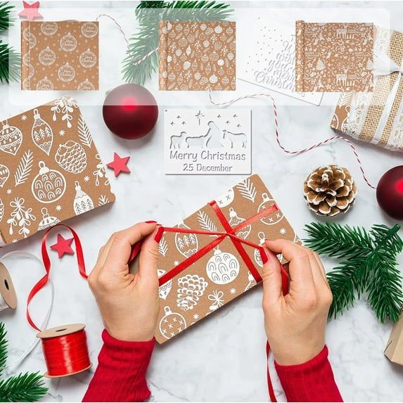 kladzum Christmas Wrapping Paper 10ft Wrapping Paper Christmas Rolls, 17 Inches Wide, Xmas Decoration Print Wrapping Paper Jumbo Rolls (Bows, Flowers, Bells, Merry Christmas) for Gifts