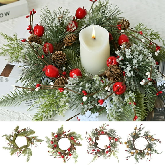 kladzum Christmas Wreath 13 Inches Candlestick Wreath for Christmas Table Decoration Artificial Leaves Candle Ring Candlestick Garland Home Decor