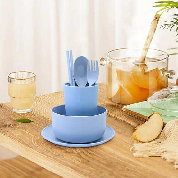 kladzum Dinnerware Sets 6pc Bowl Cup Spoon Fork Chopsticks Tableware Portable Home Going Out Tableware Set