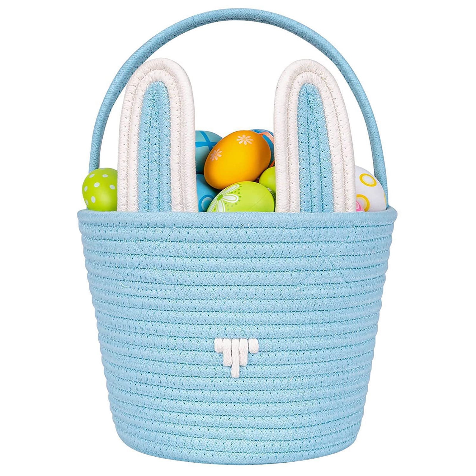 kladzum Easter Basket with Handle Kids Bunny Easter Baskets Easter Bunny Bucket Tote for Easter Eggs Hunts Decorations Candy Gifts Storage Basket