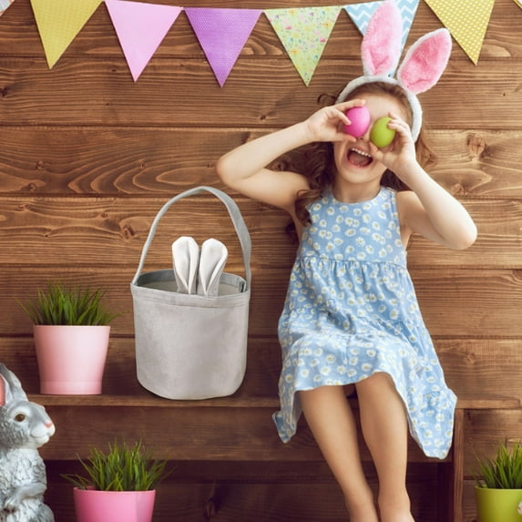 kladzum Easter Bunny Bag Easter Basket Easter Candy Bag Foldable Ears Tote Bags Saving Home Textile Storage Storage Containers with Lids, Easter Basket Easter Bunny Basket
