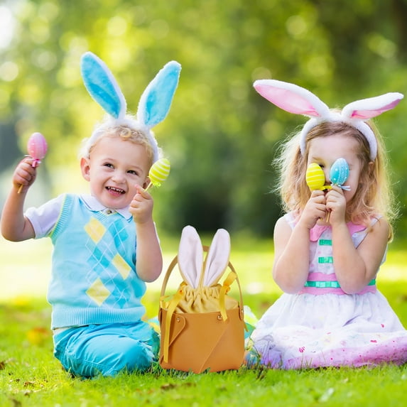 kladzum Easter Bunny Basket Bags with Rabbits Ears, Candy Bag Leather Basket Buckets for Party Supplies Toy Storage Easter Decoration, Spring Savings Clearance