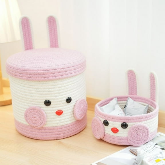 kladzum Easter Bunny Basket, Easter Cotton Rope Woven Storage Basket Desktop Sundries Snacks Toys Colorful Cotton Rope Storage Basket, Gifts Bags for Easter Decorations Party Supplies on Clearanc