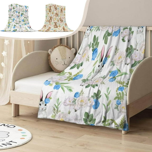 kladzum Easter Throw Blanket Warm Flannel Blanket Bed Blanket Easter Eggs Bunny Spring Flowers Lightweight Throw Blanket for Sofa Bed Couch Spring Decoration 39.37"x51.18"