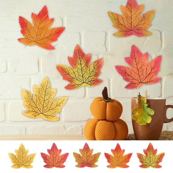 kladzum Fake Fall Leaves Halloween Decor Simulated Single Maple Leaf Fall Classroom Decoration Maple Leaf Halloween Party Decorations 50pcs Fake Maple Leaves for Party Wedding Thankgiving Decor